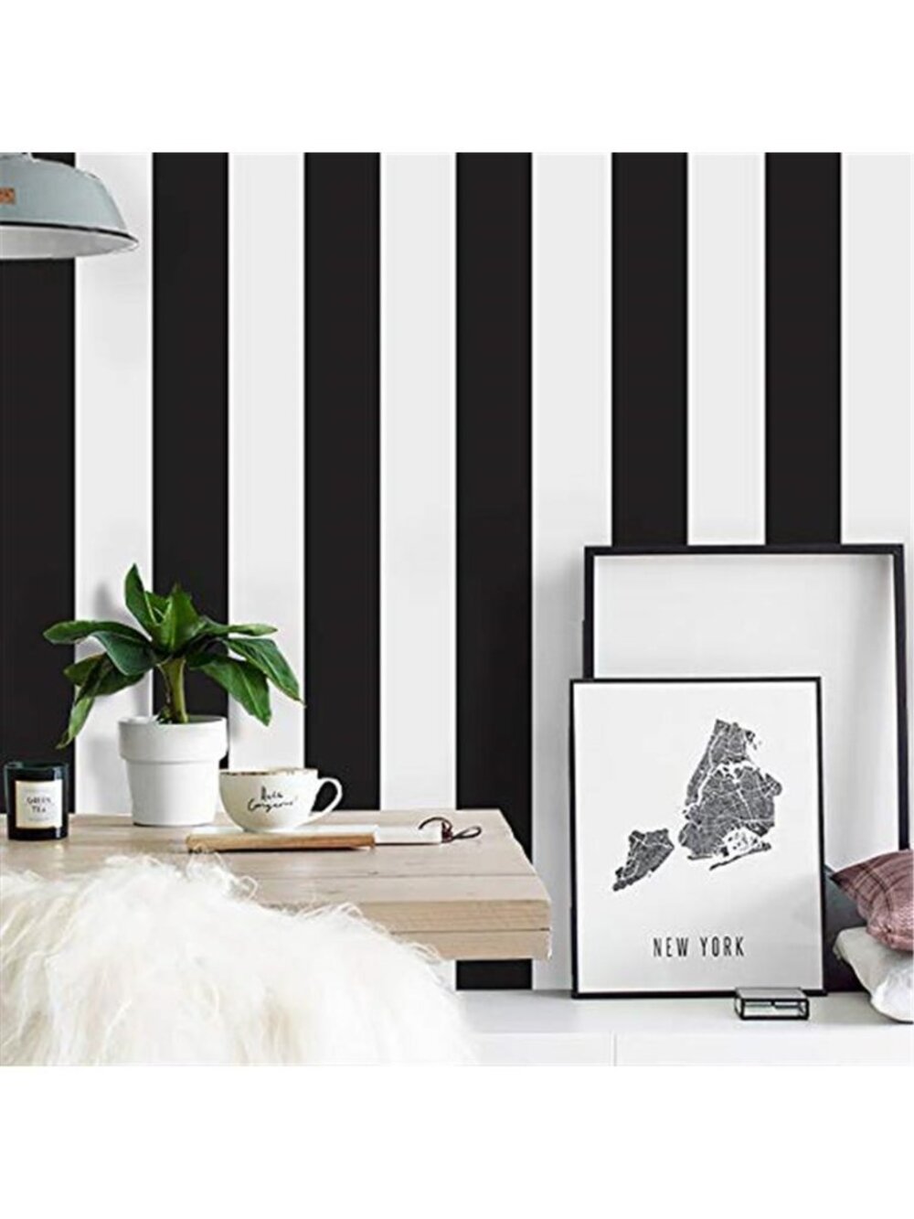 Black White Striped Peel and Stick Wallpaper Self Adhesive Removable Contact